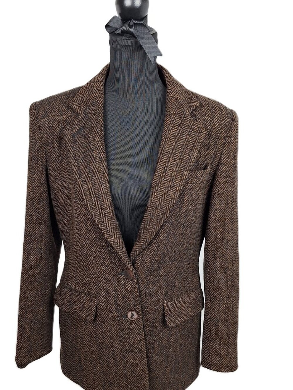 Vintage 80s Ralph Lauren Wool Herringbone Tweed Blazer Women's Size 6 EVC